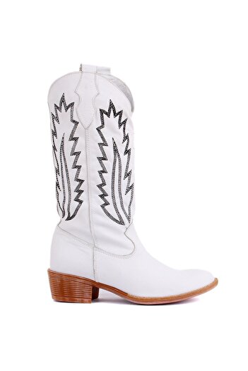 SailLakers - White Leather Embroidered Women's Boots 105-3387-Venus