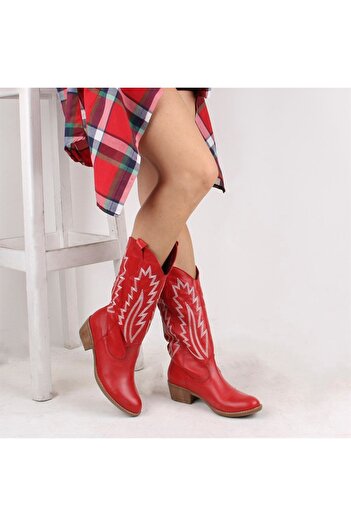 SailLakers - Red Leather Embroidered Women's Boots 105-3387-Venus