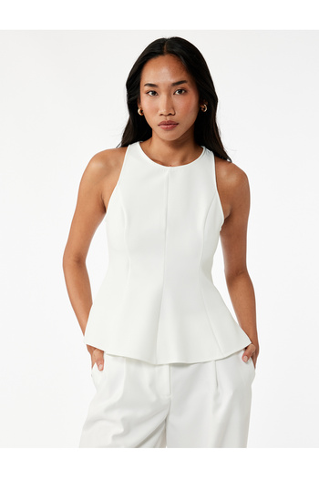 Koton Slim Fit Sleeveless Crew Neck Peplum Blouse