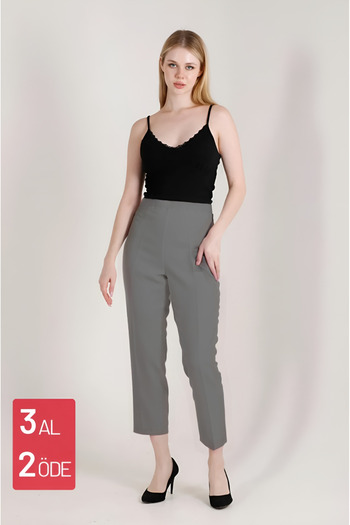 Balenbi High Waist Lycra Gray Carrot Leg Women's Trousers - 1005
