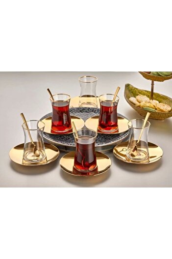 ÖZLİFE Ela Gold Titanium 12 Piece Tea Set (Without Spoons)