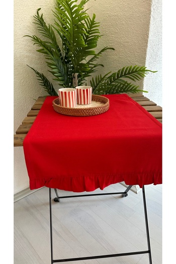 Decamor home Cotton Stain Resistant Red Ruffle Runner