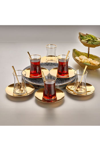 ÖZLİFE Ela Gold Titanium 12 Piece Tea Set (Without Spoons)