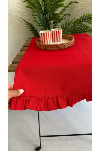 Decamor home Cotton Stain Resistant Red Ruffle Runner
