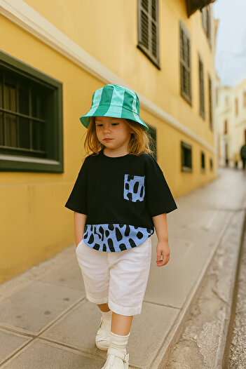 rg kidsstore Tricou unisex din bumbac pentru copii – Tricou cu decolteu crew, buzunare și imprimeu_RG1339