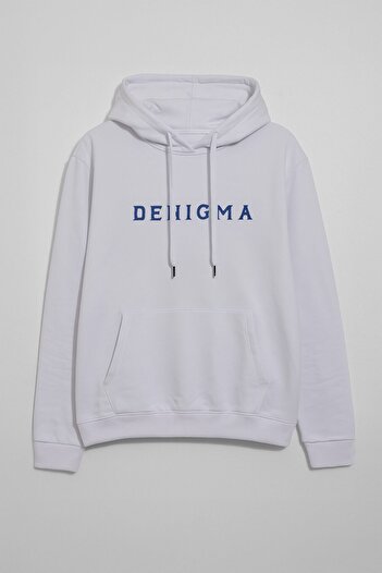 MARKAPIA Men's Hooded Pocket Letter Printed White Sweatshirt