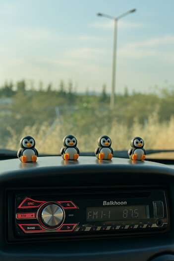 Balkhoon 4'lü Mini Penguen Set Araba Süsü Dikiz Aynası Süsü Oto Aksesuar Hediyelik Eşya