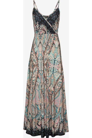 Şans Women's Plus Size Colorful, Rope Strap, Wrap Collar, Shawl Pattern Long Dress 65N39048