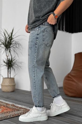 MADZEYMODA Boyfriend Ανδρικό σκισμένο λεπτομερές μπλε τζιν παντελόνι