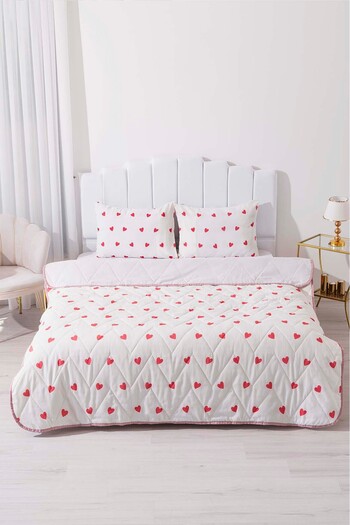 Rivaİstanbul Red Heart Quilted Double Cotton Pique & Bedspread