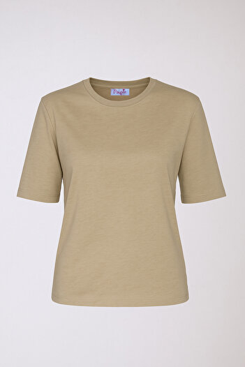 poupee Tricou din bumbac cu mânecă scurtă căptușit bej - Regular Fit Crew Neck
