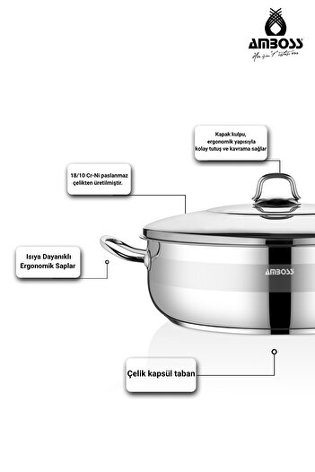 Amboss Saphire 34 Cm - Flat Pot, Steel Lid