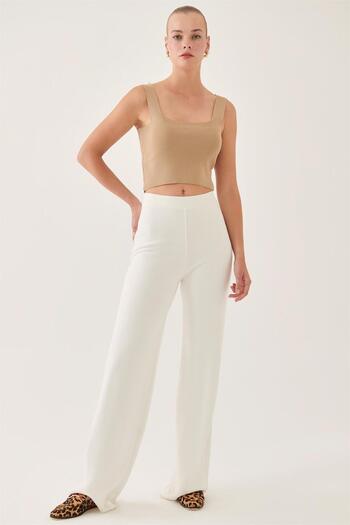 Perspective Illas Comfortable Fit Standard Size Medium Waist Ecru Color Women's Knitwear Trousers