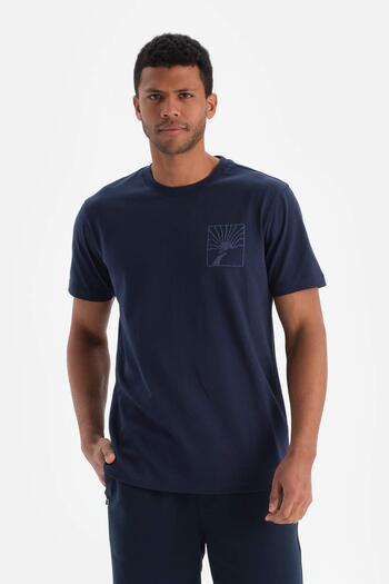 Dagi Navy Blue Active Men's Sun Printed Cotton T-Shirt