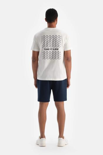 Dagi Off-White Active Off-White Men's Back Wave Printed Cotton T-Shirt