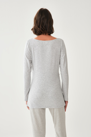 Dagi Gray Melange Wide Collar Long Sleeve Maternity T-Shirt