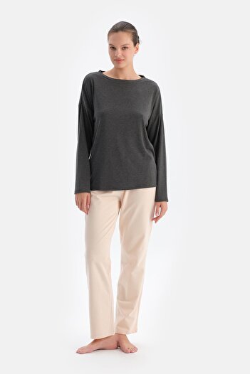 Dagi Anthracite Women's Crew Neck Pajama Top