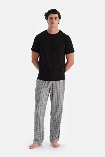 Dagi Gray Plaid Viscose Woven Trousers