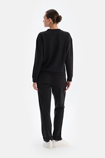 Dagi Black Double Leg Ribbed Modal Trousers
