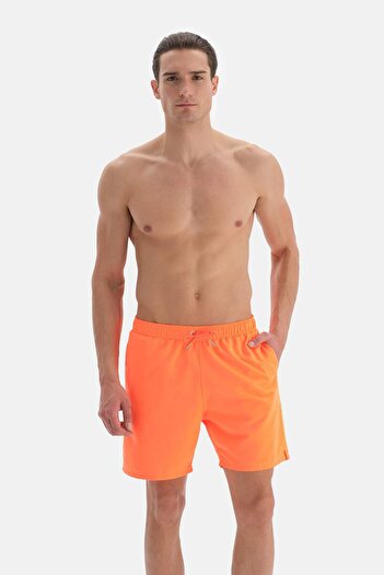 Dagi Neon Orange Plain Mid-Length Swim Shorts