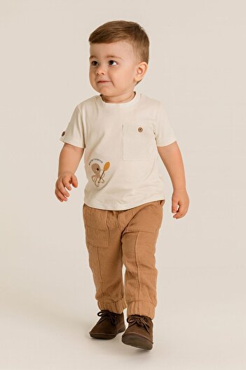 Mylamia Salmon 100% Cotton Muslin T-Shirt with Trousers Boys Set