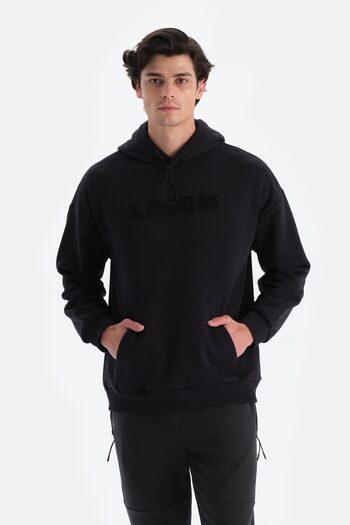 Dagi Black Men's Hooded Sweatshirt with Inside Lining