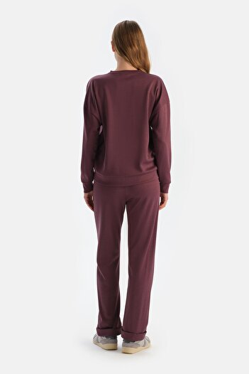 Dagi Plum Double Leg Ribbed Modal Trousers
