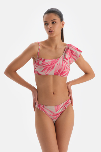 Dagi Fuchsia Gray Single Shoulder Flounce Bikini Top