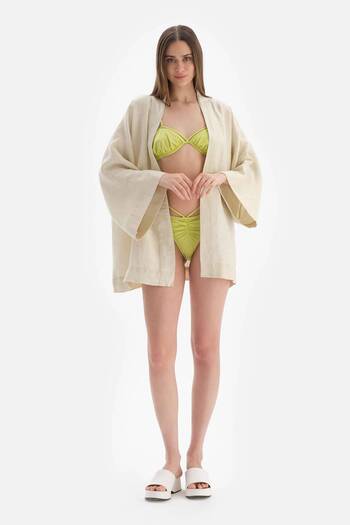 Dagi Beige Linen Short Kimono