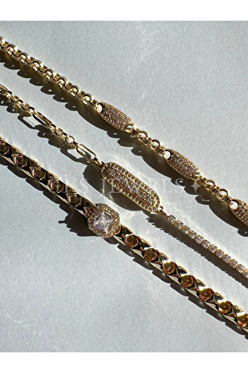 Generic Gold Renk Zirkon Taşlı ve Zincirli Bileklik