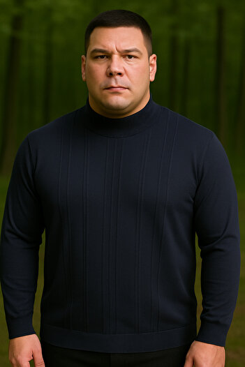Maccali Men's Plus Size Striped Navy Blue Sweat Knitwear Sweater