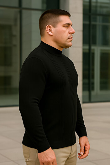 Maccali Men's Plus Size Striped Black Sweat Sweater