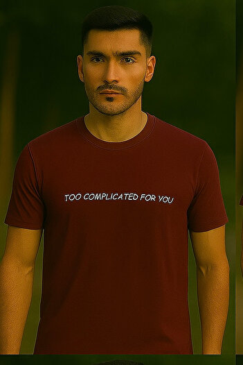 Maccali Men's Cotton Lettered Short Sleeve Loose Red Basic T-Shirt