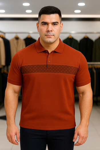 Maccali Men's Large Size Patterned Loose Tile Polo Neck T-Shirt