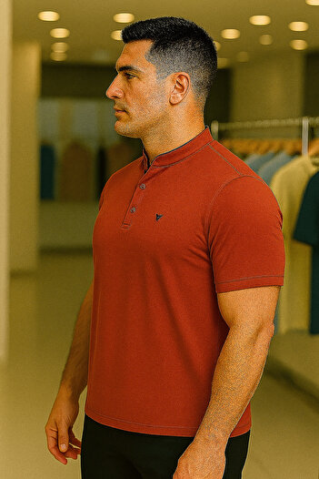 Maccali Men's Plus Size Basic Polo Neck Tile T-Shirt