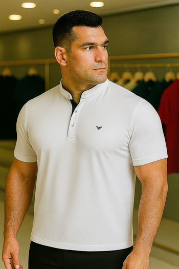 Maccali Men's Plus Size Basic Polo Neck White T-Shirt