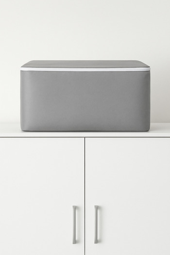 Bamer Home Tekstil Hurç Tekli 95x43x40 cm Gri – Yorgan & Kıyafet Saklama, Çift Fermuarlı