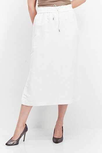 Kasper Women Solid Drawstring Midi Skirt, White