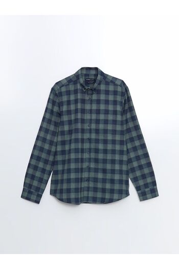 LC Waikiki Green Regular Fit Long Sleeve Plaid Gabardine Men's Shirt