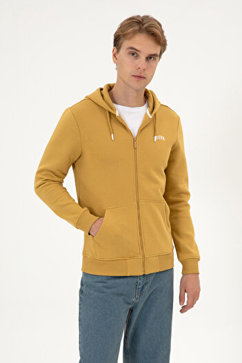 U.S. Polo Assn. Men's Regular Fit Mustard Ribbed Knit Cardigan 50313755-Vr151