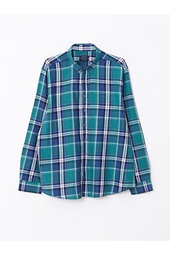LC Waikiki Green Regular Fit Long Sleeve Plaid Poplin Men's Shirt