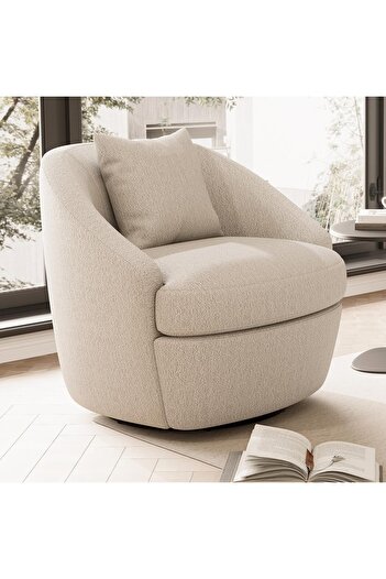MAPLE HOME DECORATION Swivel Accent Chair with Pillow Backrest, Modern Extra Wide Barrel Round Barrel Chair