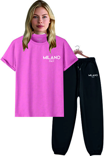 HOFFNUNG Unisex Men/Women Crew Neck Italy Milano Printed Bottom Top Tracksuit Suit
