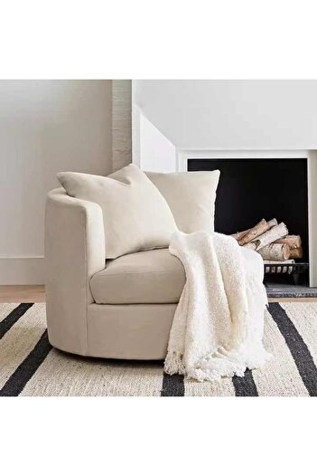 MAPLE HOME DECORATION Luxury Luxe Round Accent Chair - Velvet Swivel Lounge with Backrest Pillow, High-Density Foam
