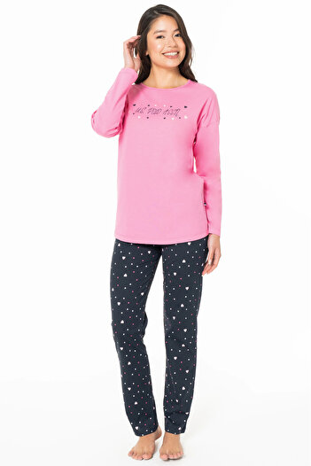 U.S. Polo Assn. Women's Pajamas Set, No Pocket, 100% Cotton, Long Sleeve, Crew Neck, Heart Print