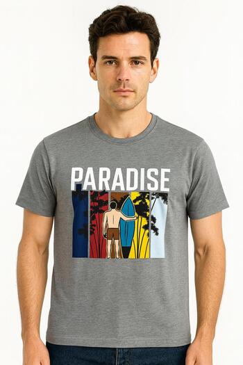 Generic Men’s Printed T-Shirt – “PARADISE” Graphic Casual Short Sleeve Cotton Blend Tee
