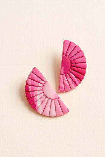 Lu Atelier Ebruli Handmade Polymer Clay Earrings – Pink Semicircle Design, Modern and Stylish Accessory