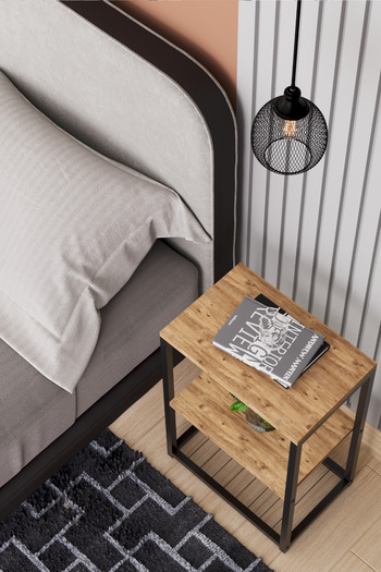 interGO Nightstand With Metal Legs, Side Table