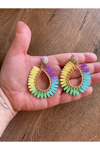 Büyük Hanım Multicolored Handmade Raffia Earrings
