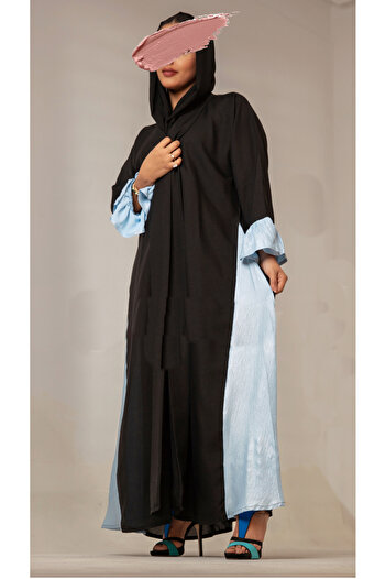 outline Black daily abaya with sky blue silk